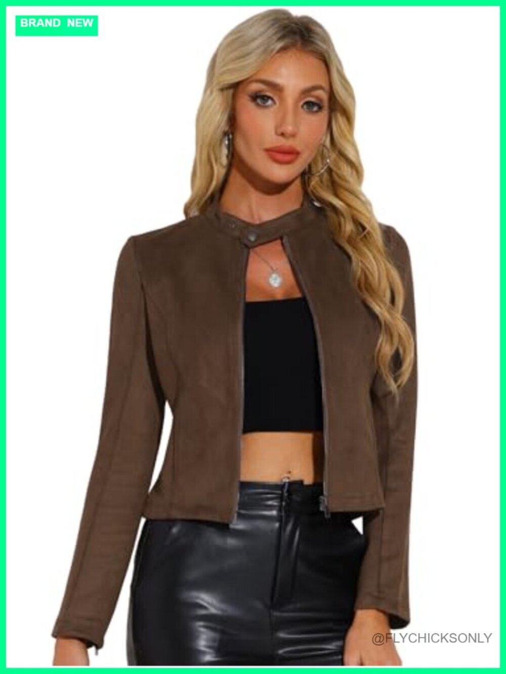 Faux Suede Zip Up Long Sleeve Motorcycle Biker Jacket